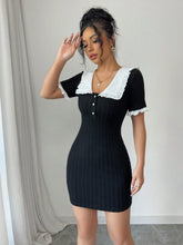 Elenzga Square Neck Color Block Bodycon Short Sleeve Dress, Spring/Summer